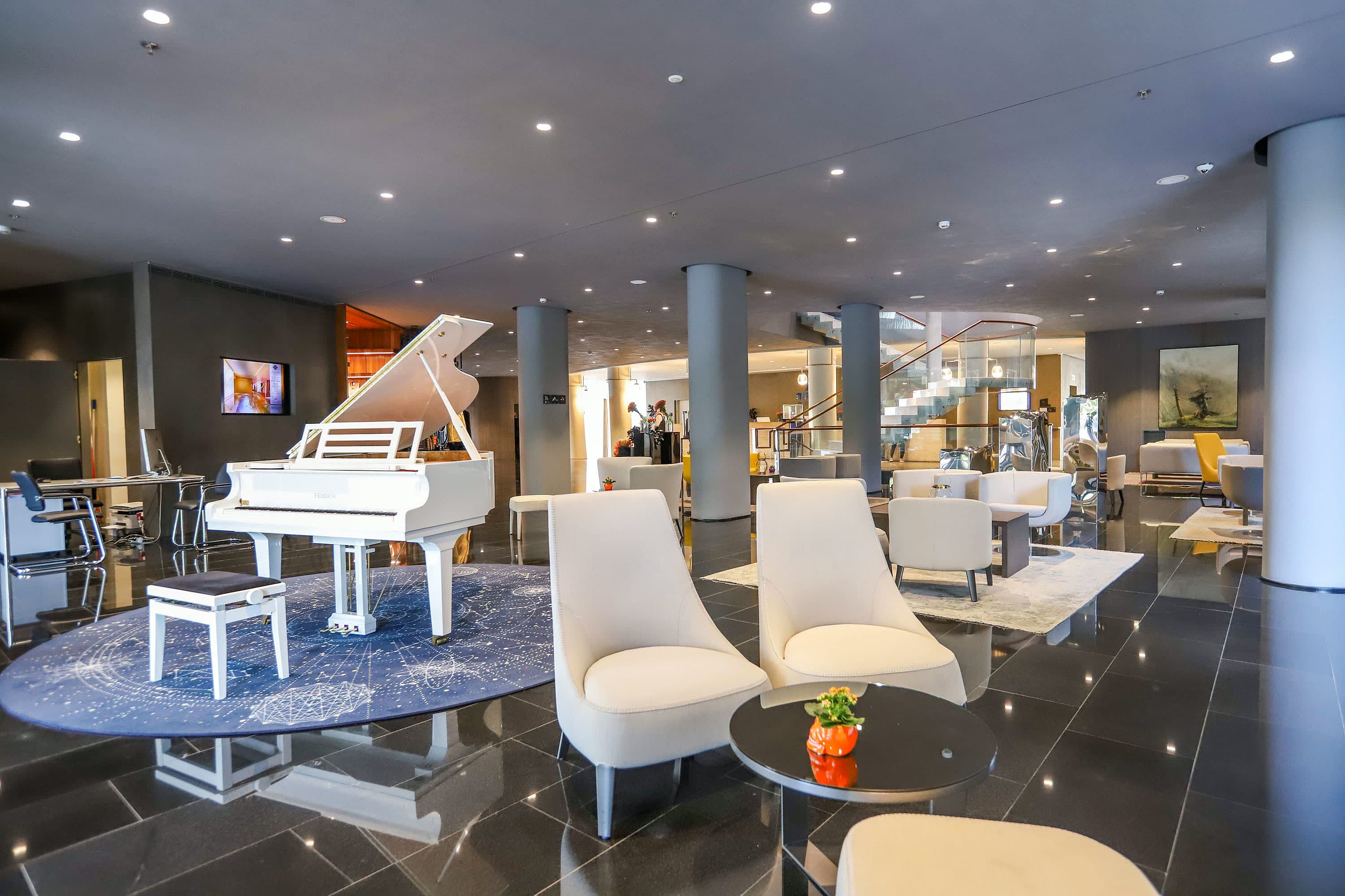 The hotel lobby